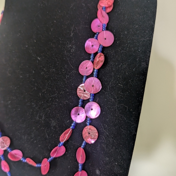 Pink And Blue Shell Necklace - Picture 3 of 8
